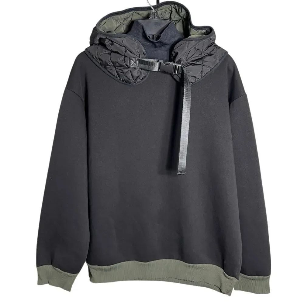Zara Women Combination Quilted Cotton Sweatshirt Black Green Size Medium